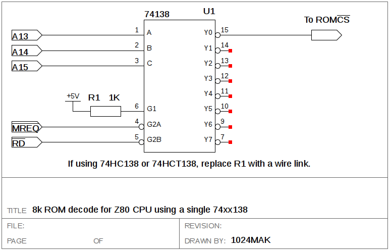 8k ROM decode for Z80 CPU using a single 74xx138
